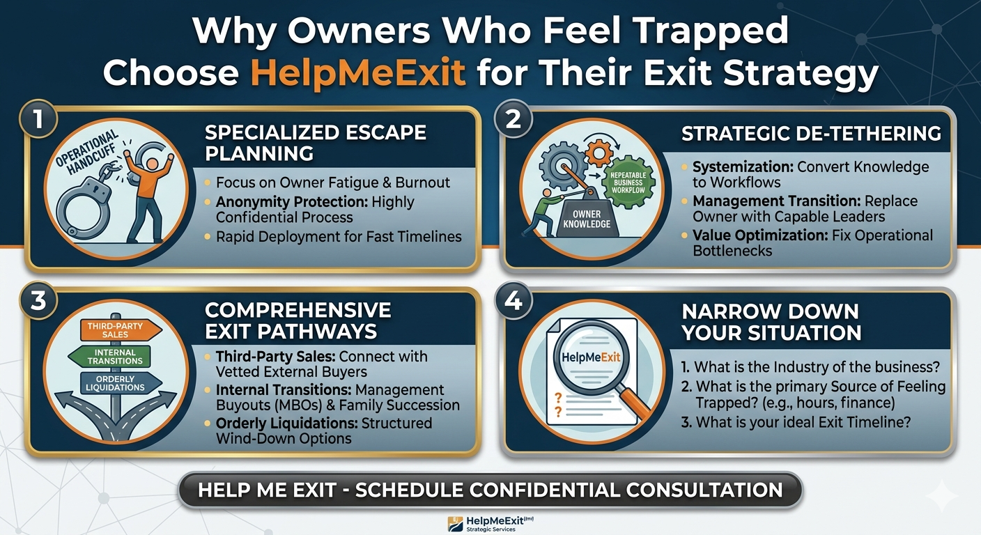 Why Owners Who Feel Trapped Choose HelpMeExit for Their Exit Strategy 1 Why Owners Who Feel Trapped Choose HelpMeExit for Their Exit Strategy